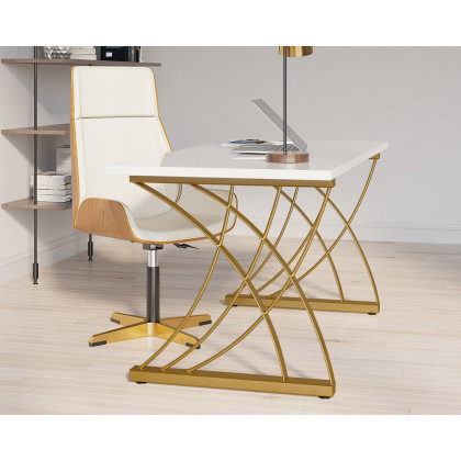 HMR - Computer Desk Rectangular with Gold Frame in White, 63"L x 27.6"W