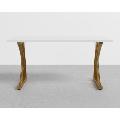 HMR - Computer Desk Rectangular with Gold Frame in White, 63"L x 27.6"W