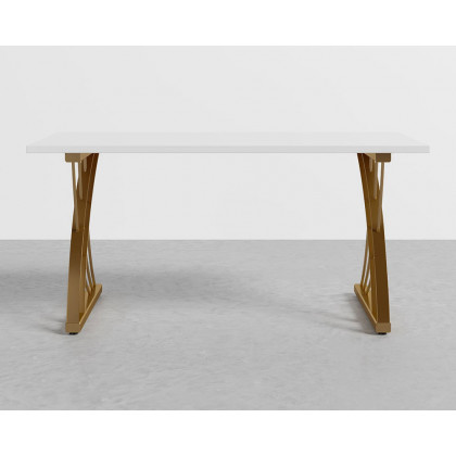 HMR - Computer Desk Rectangular with Gold Frame in White, 63"L x 27.6"W