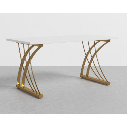 HMR - Computer Desk Rectangular with Gold Frame in White, 63"L x 27.6"W