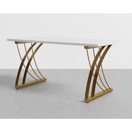 HMR - Computer Desk Rectangular with Gold Frame in White, 63"L x 27.6"W