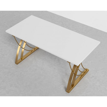 HMR - Computer Desk Rectangular with Gold Frame in White, 63"L x 27.6"W