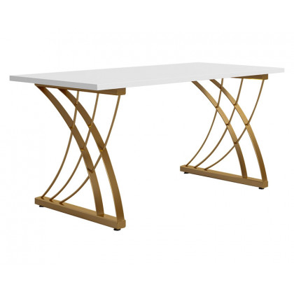 HMR - Computer Desk Rectangular with Gold Frame in White, 63"L x 27.6"W