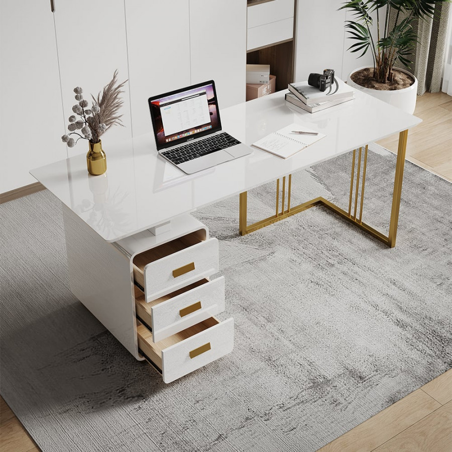HMR Modern 71" Office Desk with Drawers - White