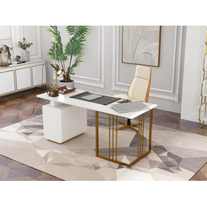 HMR Modern 63" Office Desk with Drawers - White