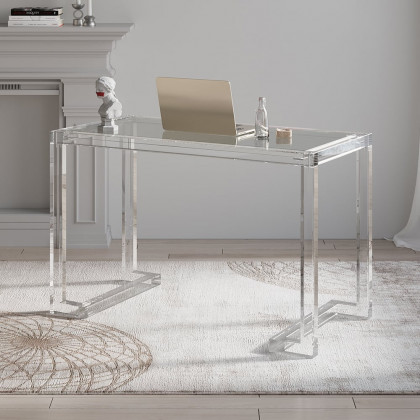 HMR Savea Series Modern 47" Rectangular Office Writing Desk - Clear, Tempered Glass