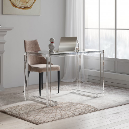 HMR Savea Series Modern 47" Rectangular Office Writing Desk - Clear, Tempered Glass
