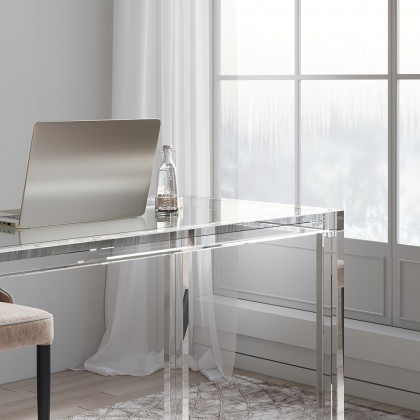 HMR Savea Series Modern 47" Rectangular Office Writing Desk - Clear, Tempered Glass