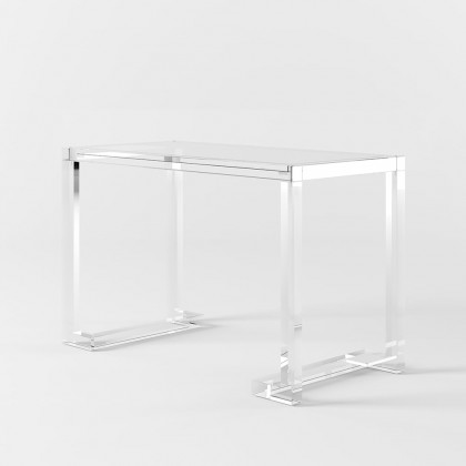 HMR Savea Series Modern 47" Rectangular Office Writing Desk - Clear, Tempered Glass