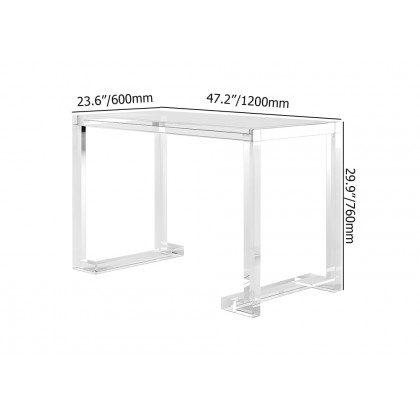HMR Savea Series Modern 47" Rectangular Office Writing Desk - Clear, Tempered Glass