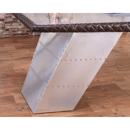 HMR - Aviator Desk with Storage in 76"L, Aluminum and Leather