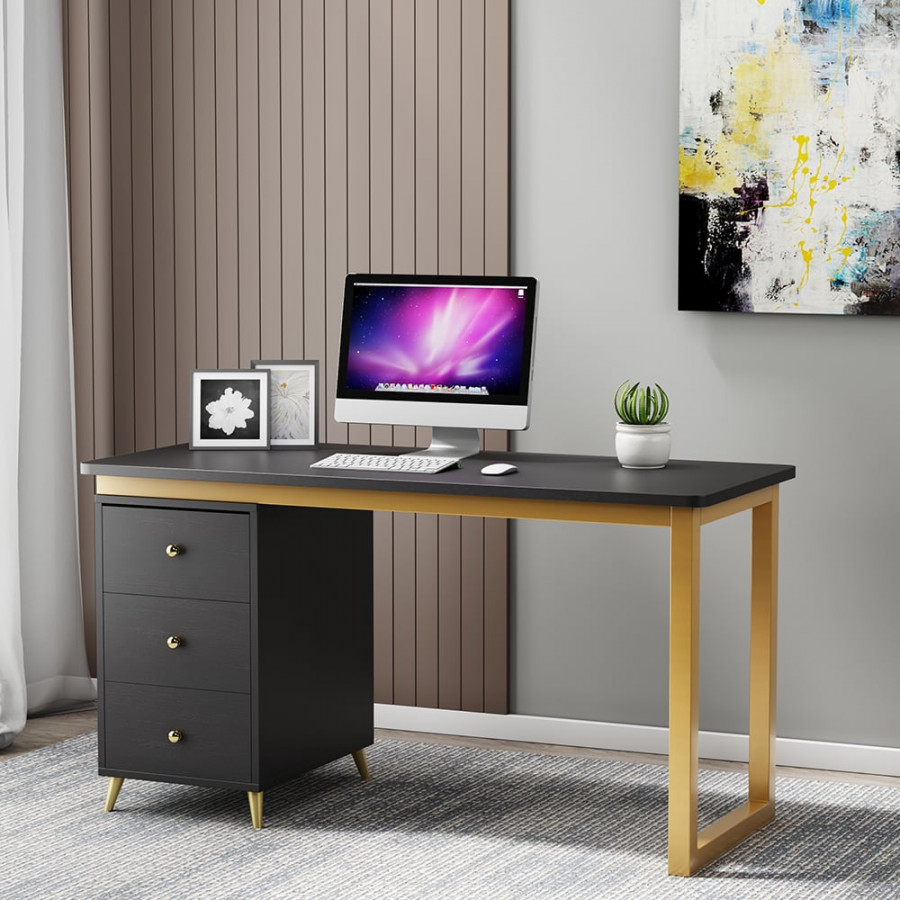 HMR Modern 71" Office Writing Desk with Drawers - Black