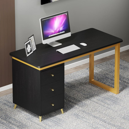 HMR Modern 71" Office Writing Desk with Drawers - Black