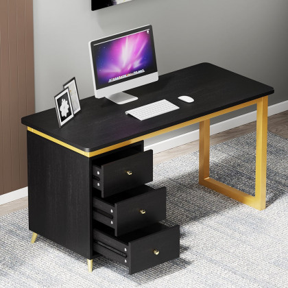 HMR Modern 71" Office Writing Desk with Drawers - Black