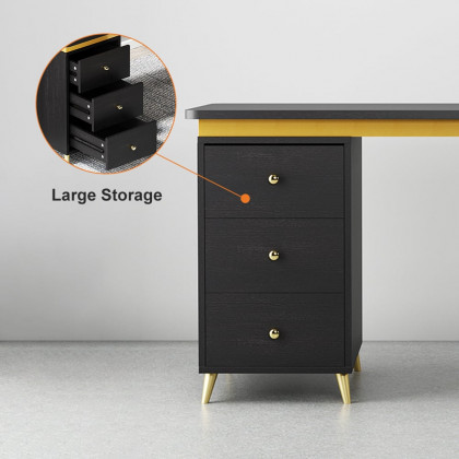 HMR Modern 71" Office Writing Desk with Drawers - Black
