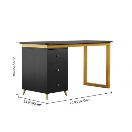 HMR Modern 71" Office Writing Desk with Drawers - Black