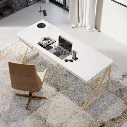 HMR Modern 47" Writing Desk with Drawer & Shelf - White