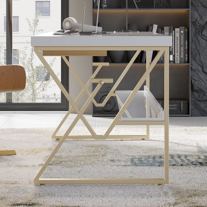 HMR Modern 47" Writing Desk with Drawer & Shelf - White