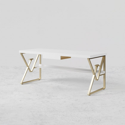 HMR Modern 47" Writing Desk with Drawer & Shelf - White