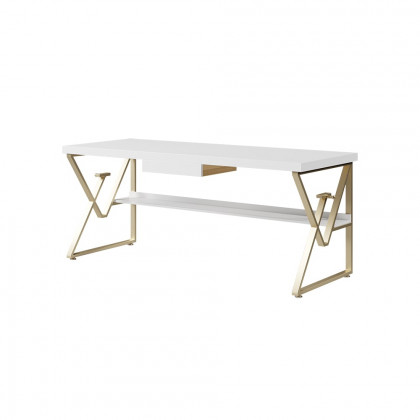 HMR Modern 47" Writing Desk with Drawer & Shelf - White