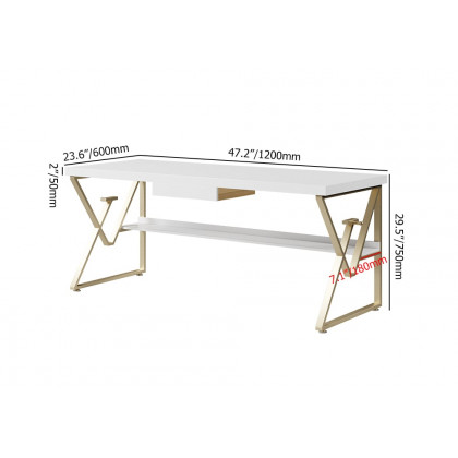 HMR Modern 47" Writing Desk with Drawer & Shelf - White