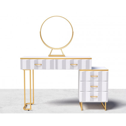 HMR - 5-Drawer Vanity Table Set with Stool and Mirror in White