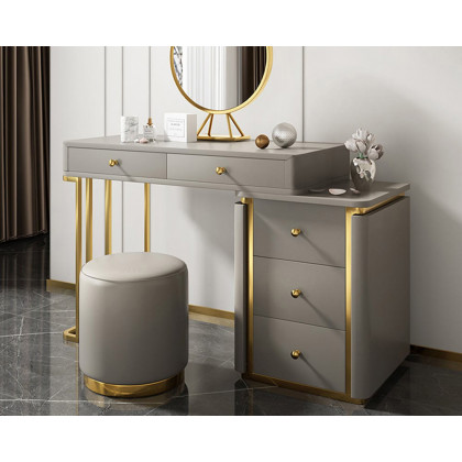 HMR - Retracted 5-Drawer Vanity Table with Stooland Cabinet in Gray