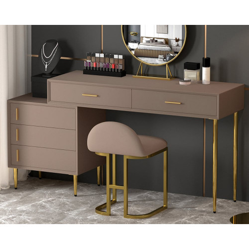 HMR - Modern Makeup Vanity Set Retracted Dressing Table Cabinet & Stool & Mirror Included