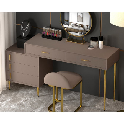 HMR - Modern Makeup Vanity Set Retracted Dressing Table Cabinet & Stool & Mirror Included