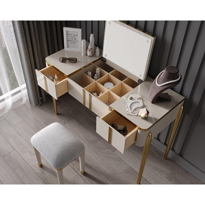 HMR - Salley 2-Drawer Vanity Table with Flip Top Mirror and Stool in 35.4"W