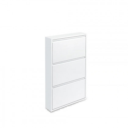 HMR - Narrow Wall Mounted Shoe Storage Cabinet in Medium in White, 25.7"W