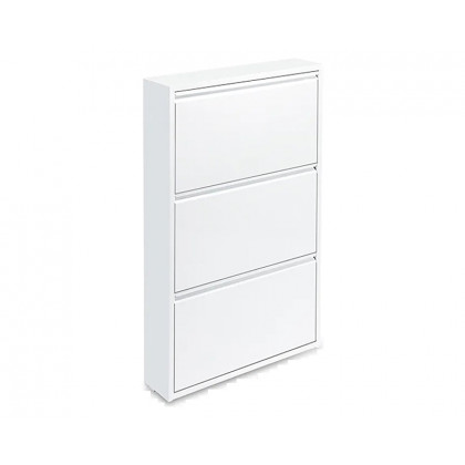HMR - Narrow Wall Mounted Shoe Storage Cabinet in Medium in White, 25.7"W