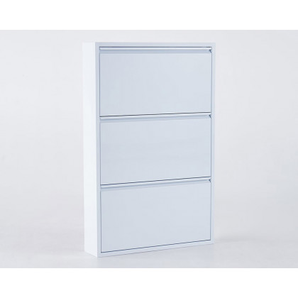HMR - Narrow Wall Mounted Shoe Storage Cabinet in Medium in White, 25.7"W