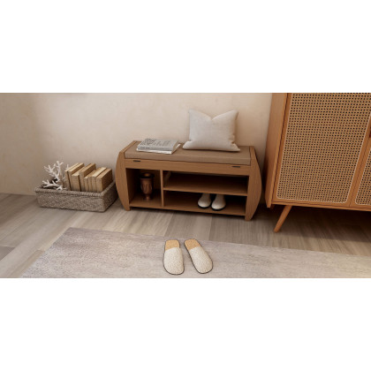 HMR - Farmhouse Rattan 2-Door 4-Shelf Shoe Organizer 31.5" in Walnut