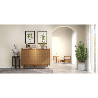 HMR - Farmhouse Rattan 2-Door 4-Shelf Shoe Organizer 31.5" in Walnut