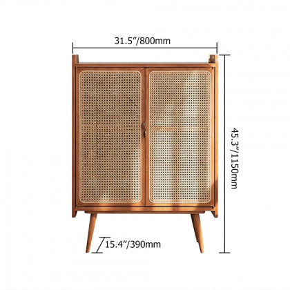 HMR - Farmhouse Rattan 2-Door 4-Shelf Shoe Organizer 31.5" in Walnut