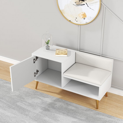 HMR Yellar Series Modern 39" Shoe Rack Bench - White