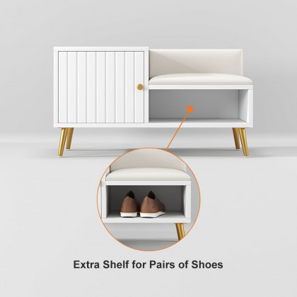 HMR Yellar Series Modern 39" Shoe Rack Bench - White