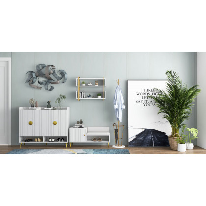 HMR Yellar Series Modern 39" Shoe Rack Bench - White