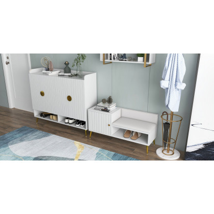 HMR Yellar Series Modern 39" Shoe Rack Bench - White