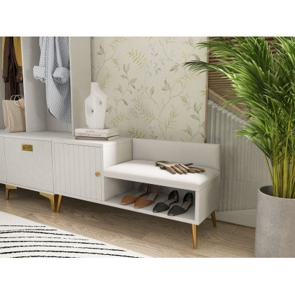 HMR Yellar Series Modern 39" Shoe Rack Bench - White
