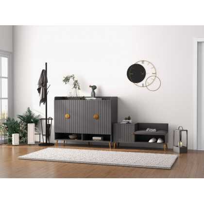 HMR Yellar Series Modern 39" Shoe Rack Bench - Gray
