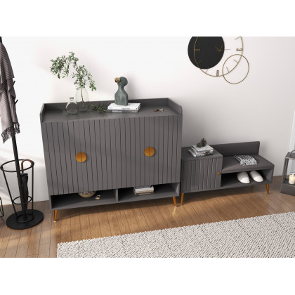 HMR Yellar Series Modern 39" Shoe Rack Bench - Gray