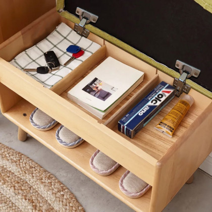 HMR - Modern Flip-Top Upholstered Shoe Rack Bench with Open Storage in Green