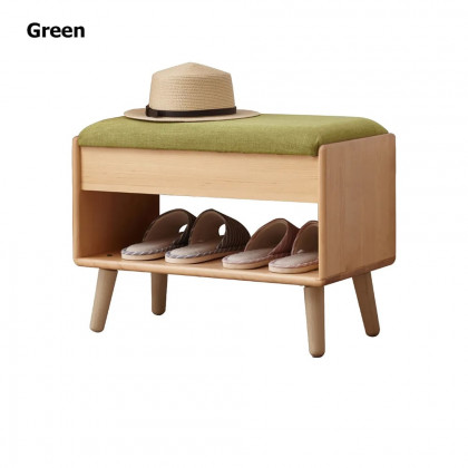 HMR - Modern Flip-Top Upholstered Shoe Rack Bench with Open Storage in Green