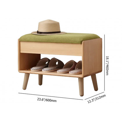 HMR - Modern Flip-Top Upholstered Shoe Rack Bench with Open Storage in Green