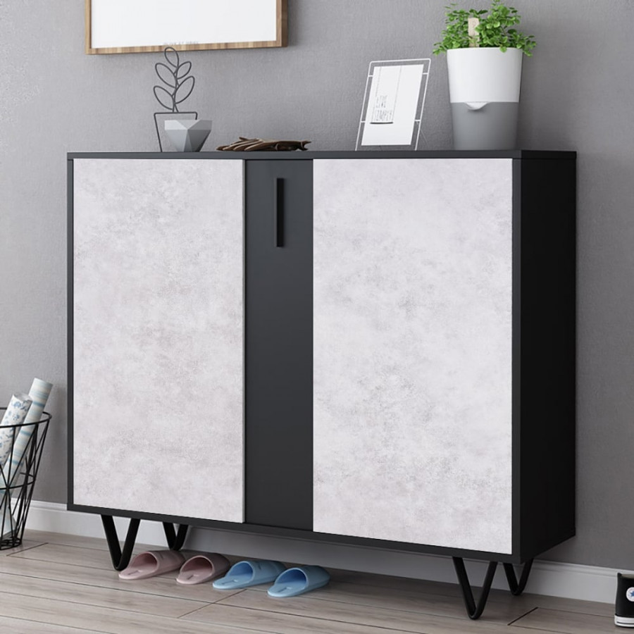 HMR - Modern Shoe Organizer with Doors and Drawer in Large in 47.2"W