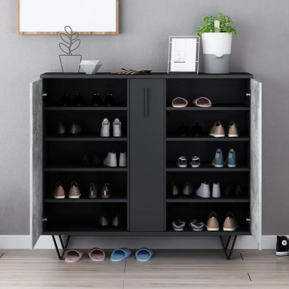 HMR - Modern Shoe Organizer with Doors and Drawer in Large in 47.2"W