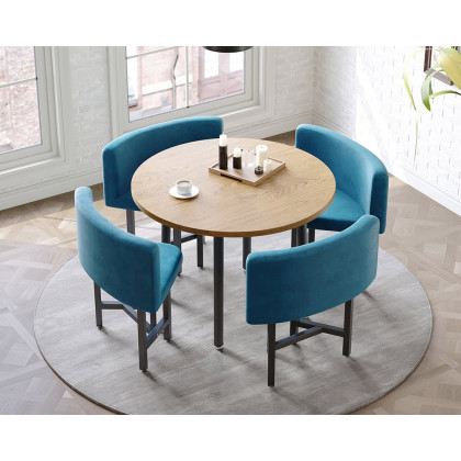 HMR Dining Set 39.4" Modern Round Wood Dining Table with 4 Chairs - Blue/Natural