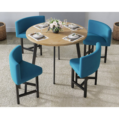 HMR Dining Set 39.4" Modern Round Wood Dining Table with 4 Chairs - Blue/Natural